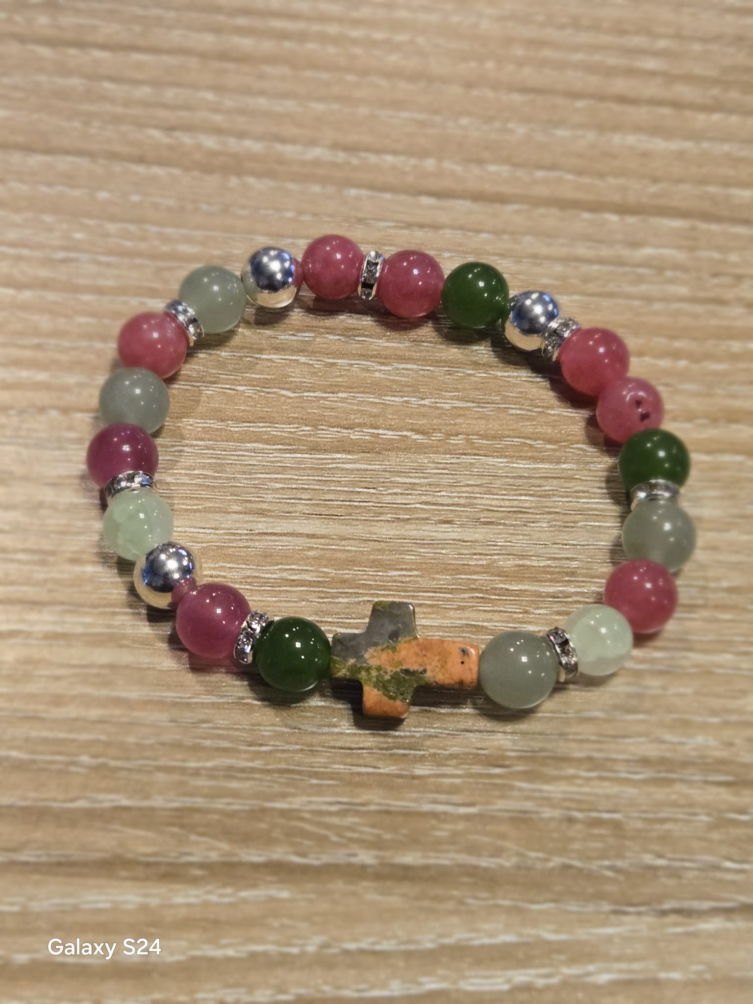 Semi-Precious Stone-Sterling Silver-Cross Bracelet
